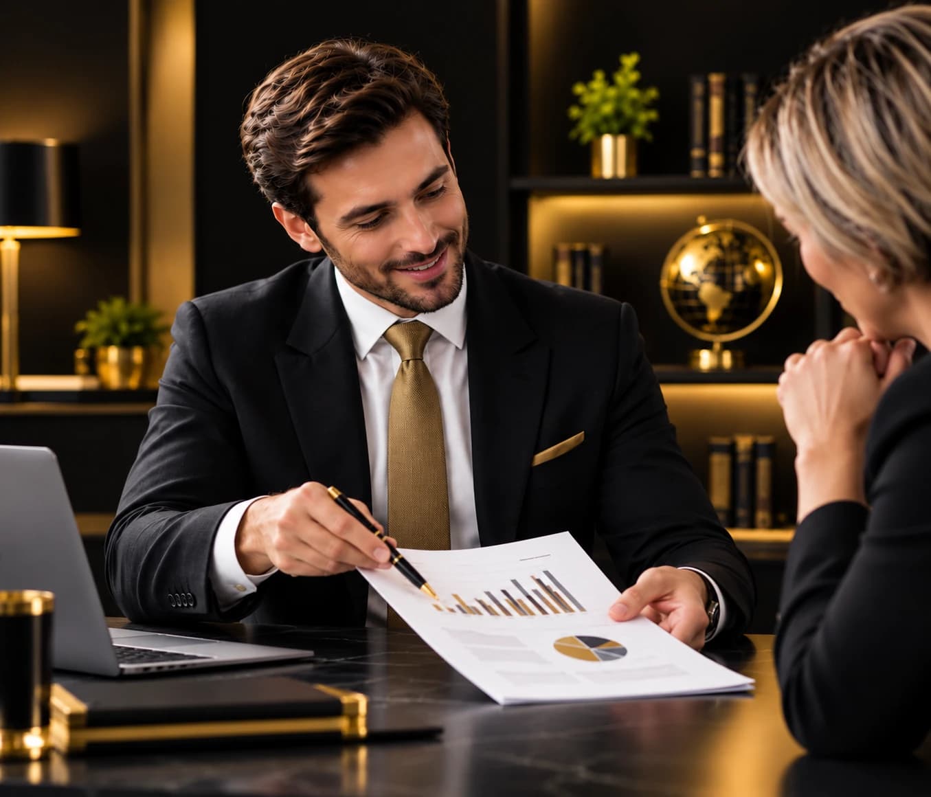 A Trident advisor reviewing a portfolio report with a client